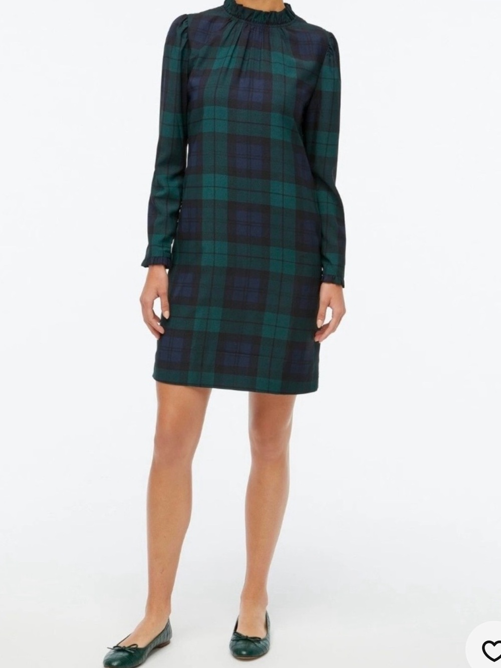 J. Crew Green & Navy Plaid Ruffle-Neck Dress